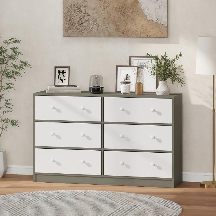 Chest of Drawers, Dresser with 6 Fabric Drawers - White and Grey