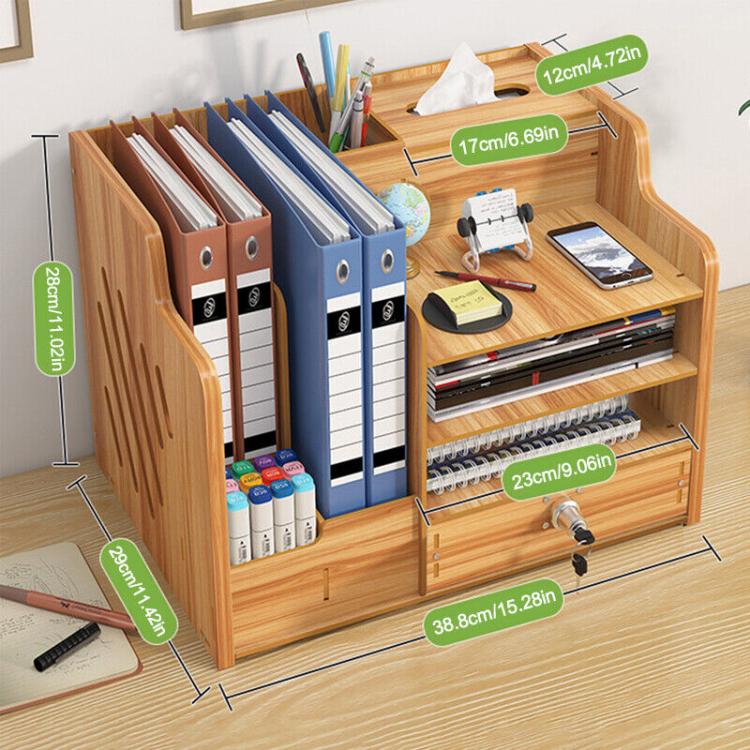 Wooden Office Desk Organizer Stationary Storage Home Tidy Storage Tabletop Stand