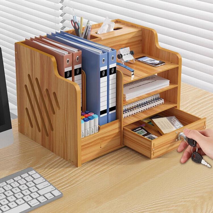 Wooden Office Desk Organizer Stationary Storage Home Tidy Storage Tabletop Stand