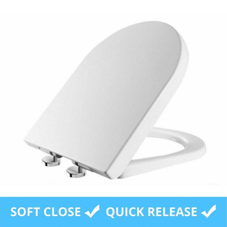 D Shape Toilet Seat in White Soft Close Quick Release Anti-Bac Top Bottom Hinges