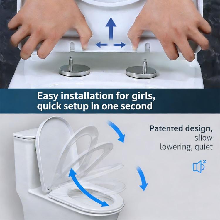 D Shape Toilet Seat in White Soft Close Quick Release Anti-Bac Top Bottom Hinges