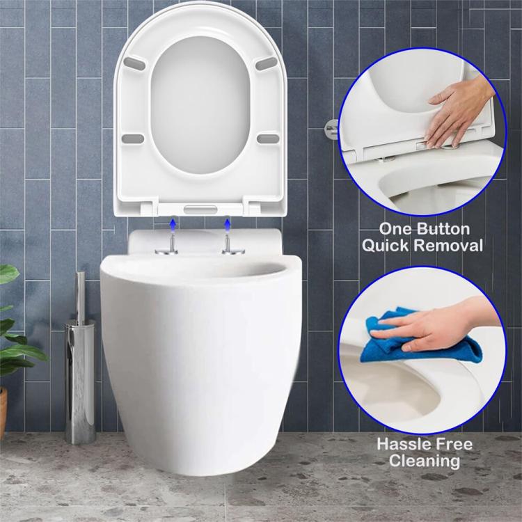 D Shape Toilet Seat in White Soft Close Quick Release Anti-Bac Top Bottom Hinges
