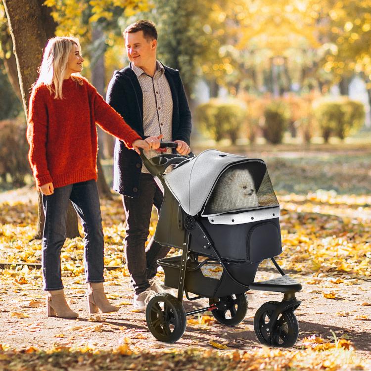 Dog Stroller Foldable Pet Pram, 3 Wheels Dog Pushchair with Brake, for Small Miniature Breeds, Cats, Grey