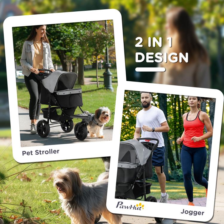 Dog Stroller Foldable Pet Pram, 3 Wheels Dog Pushchair with Brake, for Small Miniature Breeds, Cats, Grey