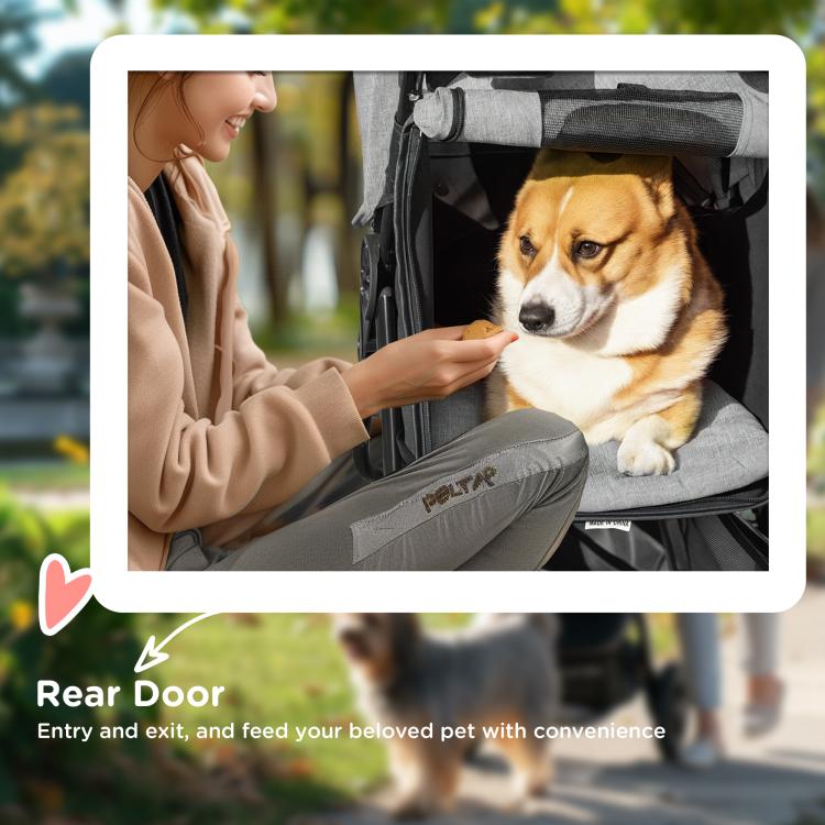 Dog Stroller Foldable Pet Pram, 3 Wheels Dog Pushchair with Brake, for Small Miniature Breeds, Cats, Grey
