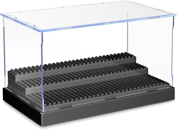 Minifigures Figure Display Case - 3-Tier Clear Acrylic Dustproof Black, Grey