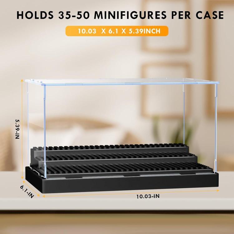 Minifigures Figure Display Case - 3-Tier Clear Acrylic Dustproof Black, Grey