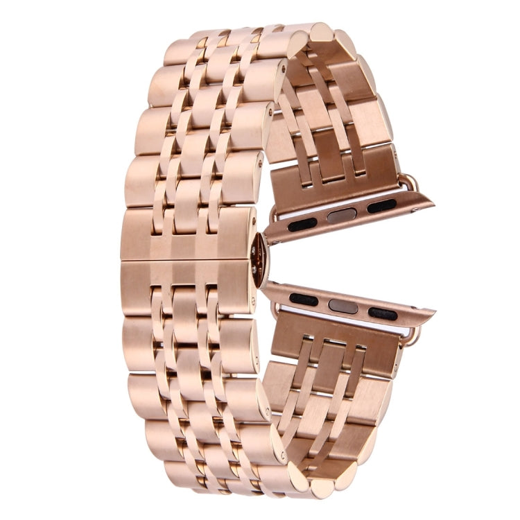 Hidden Butterfly Buckle 7 Beads Stainless Steel Watch Band For Apple Watch 42mm(Silver Gold)