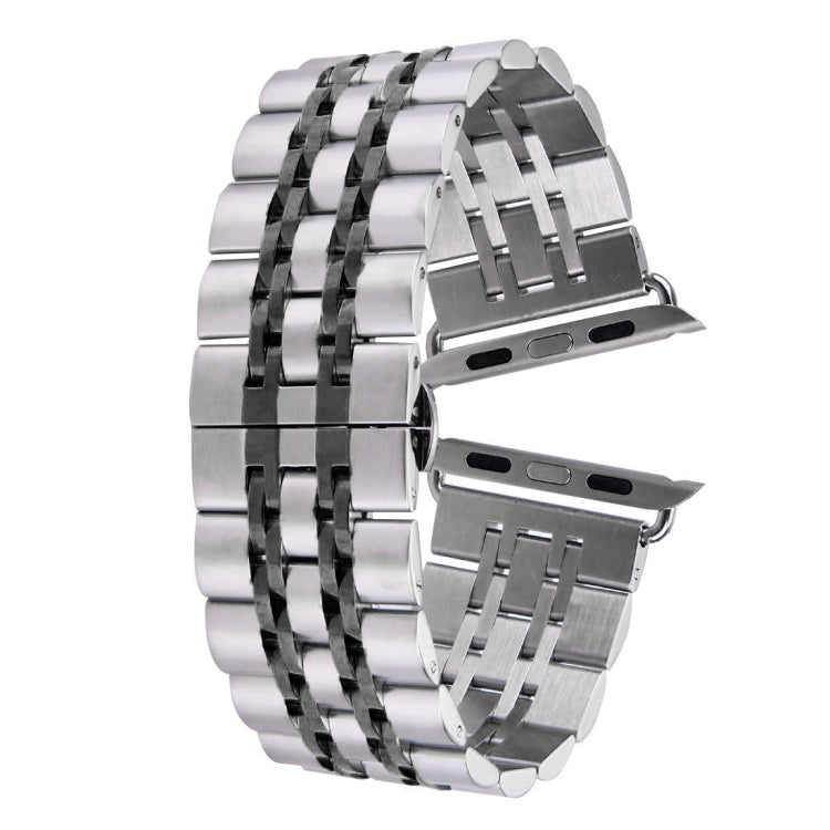 Hidden Butterfly Buckle 7 Beads Stainless Steel Watch Band For Apple Watch 42mm(Silver Gold)