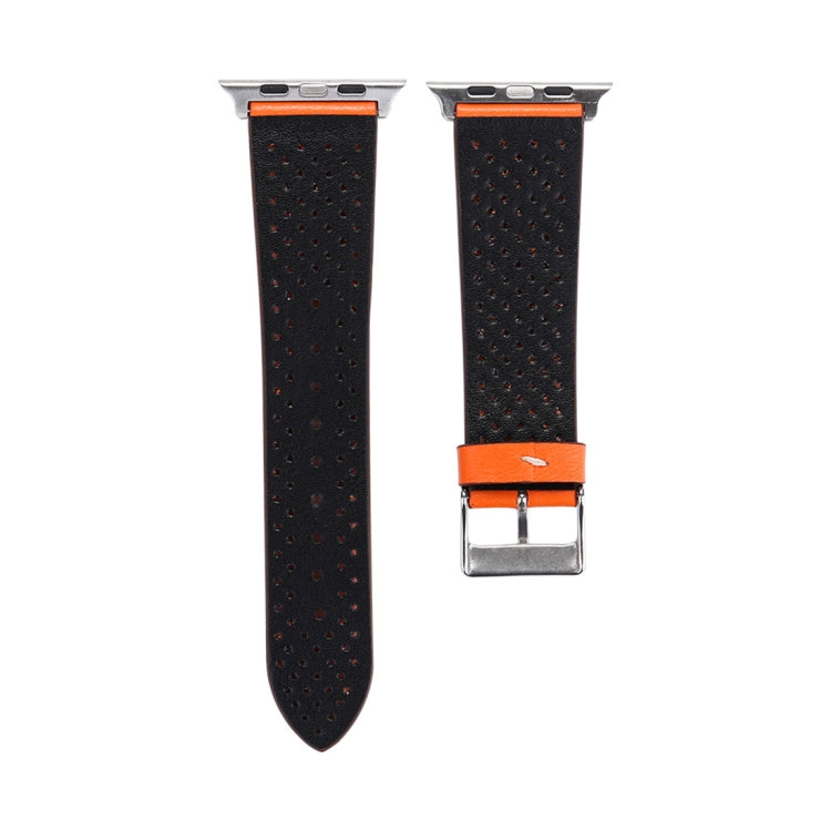 For Apple Watch Series 10 42mm / 9&8&7 41mm / SE 3&SE 2&6&SE&5&4 40mm / 3&2&1 38mm Simple Fashion Genuine Leather Hole Pattern Watch Band, 38mm