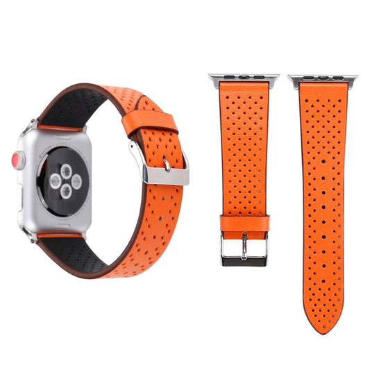 For Apple Watch Ultra 49mm&Watch Ultra 2 49mm / Series 10 46mm / 9&8&7 45mm / SE 3&SE 2&6&SE&5&4 44mm / 3&2&1 42mm Simple Fashion Genuine Leather Hole Pattern Watch Band, 42mm