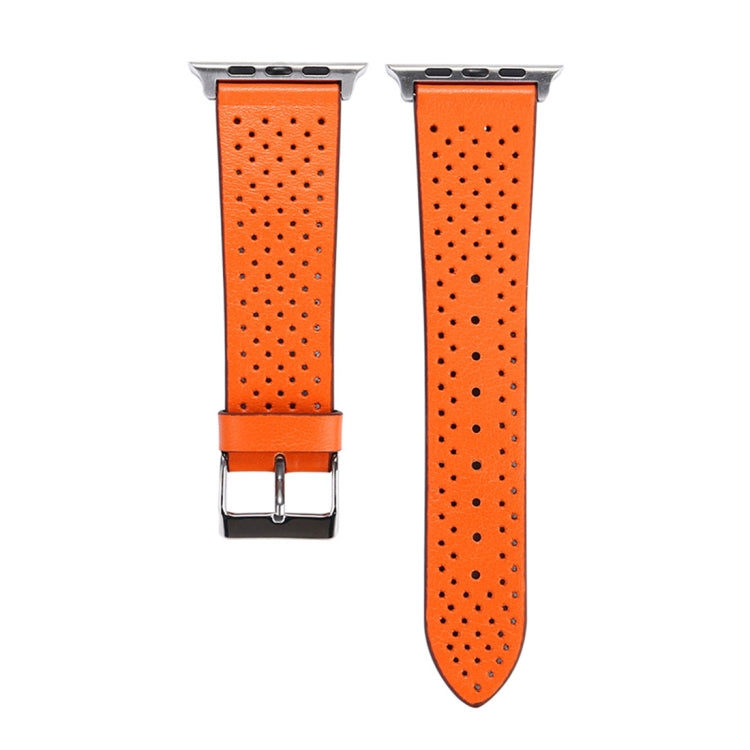 For Apple Watch Ultra 49mm&Watch Ultra 2 49mm / Series 10 46mm / 9&8&7 45mm / SE 3&SE 2&6&SE&5&4 44mm / 3&2&1 42mm Simple Fashion Genuine Leather Hole Pattern Watch Band, 42mm