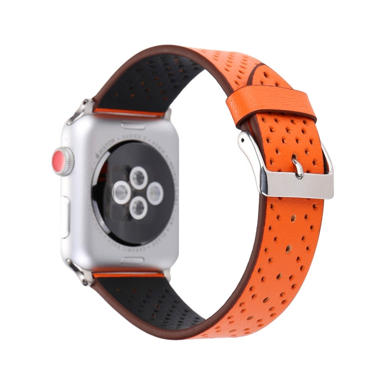 For Apple Watch Ultra 49mm&Watch Ultra 2 49mm / Series 10 46mm / 9&8&7 45mm / SE 3&SE 2&6&SE&5&4 44mm / 3&2&1 42mm Simple Fashion Genuine Leather Hole Pattern Watch Band, 42mm