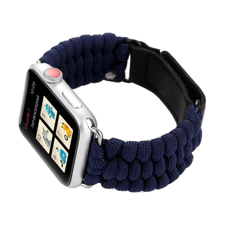 Magic Paste Genuine Leather Umbrella Rope Nylon Wrist Watch Band with Stainless Steel Buckle for Apple Watch Ultra 49mm&Watch Ultra 2 49mm / Series 10 46mm / 9&8&7 45mm / SE 3&SE 2&6&SE&5&4 44mm / 3&2&1 42mm