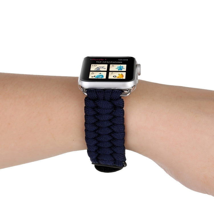 Magic Paste Genuine Leather Umbrella Rope Nylon Wrist Watch Band with Stainless Steel Buckle for Apple Watch Ultra 49mm&Watch Ultra 2 49mm / Series 10 46mm / 9&8&7 45mm / SE 3&SE 2&6&SE&5&4 44mm / 3&2&1 42mm