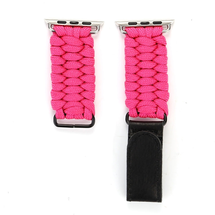 Magic Paste Genuine Leather Umbrella Rope Nylon Wrist Watch Band with Stainless Steel Buckle for Apple Watch Ultra 49mm&Watch Ultra 2 49mm / Series 10 46mm / 9&8&7 45mm / SE 3&SE 2&6&SE&5&4 44mm / 3&2&1 42mm, 7 45mm / 6&SE&5&4 44mm / 3&2&1 42mm