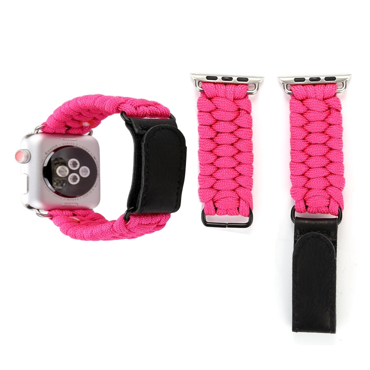 Magic Paste Genuine Leather Umbrella Rope Nylon Wrist Watch Band with Stainless Steel Buckle for Apple Watch Ultra 49mm&Watch Ultra 2 49mm / Series 10 46mm / 9&8&7 45mm / SE 3&SE 2&6&SE&5&4 44mm / 3&2&1 42mm