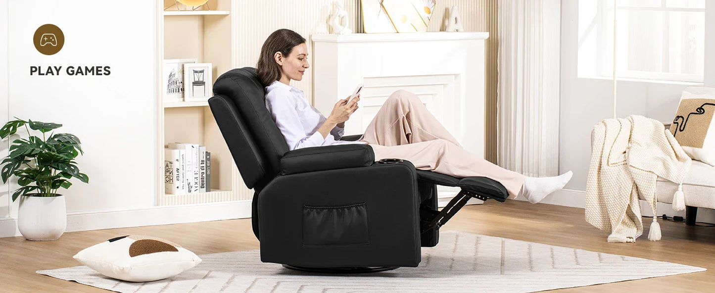 COMHOMA Recliner Armchair Rocker Reclining Chair with Massage & Heat Padded Seat Extended Footrest Oversized Swivel Lounge Sofa