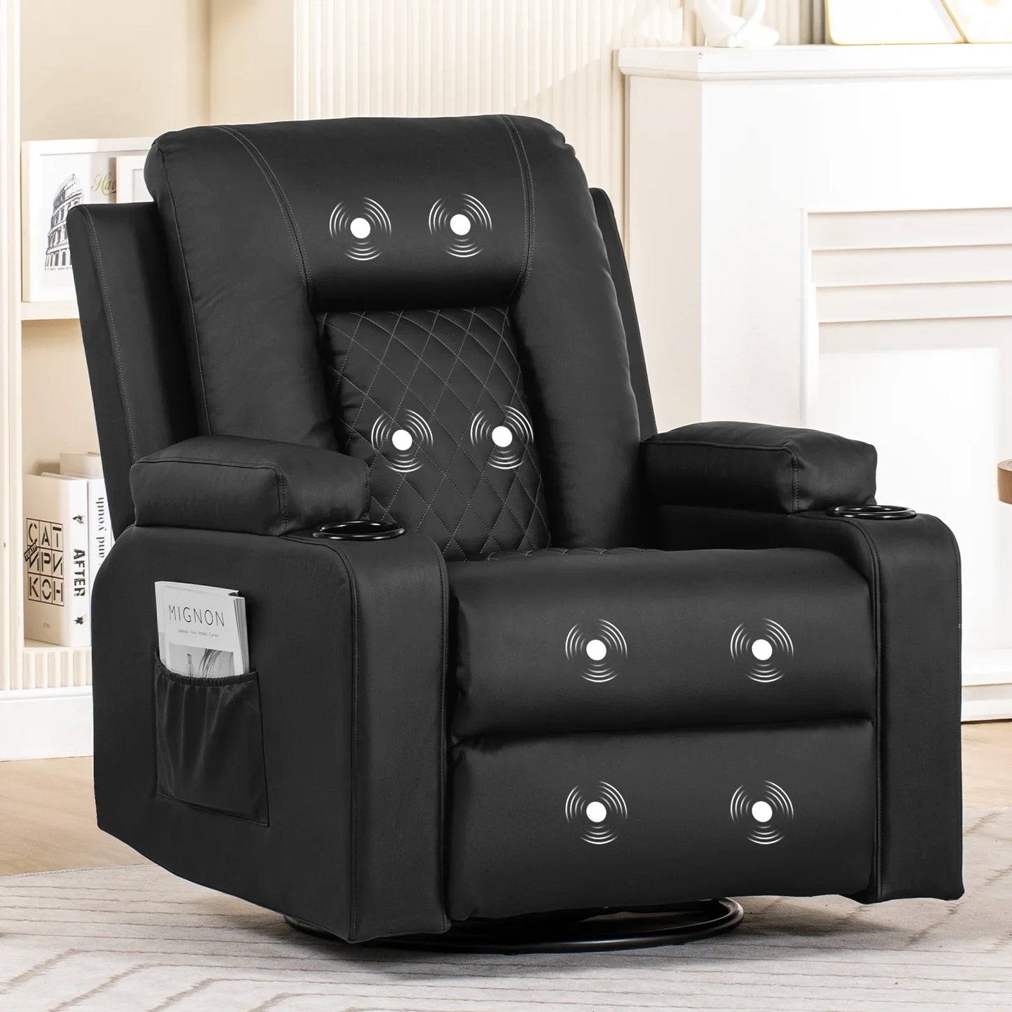 COMHOMA Recliner Armchair Rocker Reclining Chair with Massage & Heat Padded Seat Extended Footrest Oversized Swivel Lounge Sofa