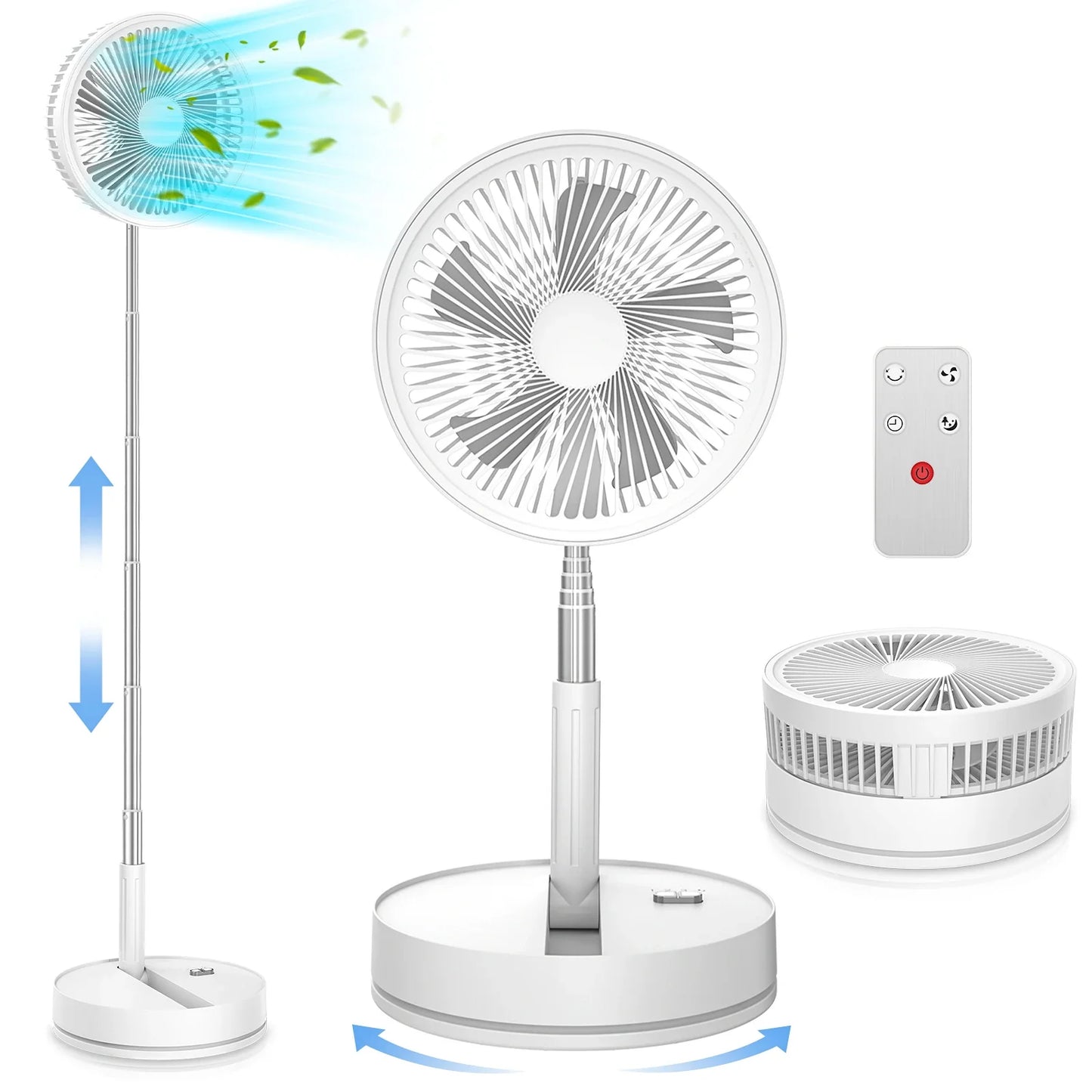 9" Mini Folding Portable Fan Air Cooler USB Rechargeable Wireless Floor Standing Fan Remote Control for Camping  Desk Home
