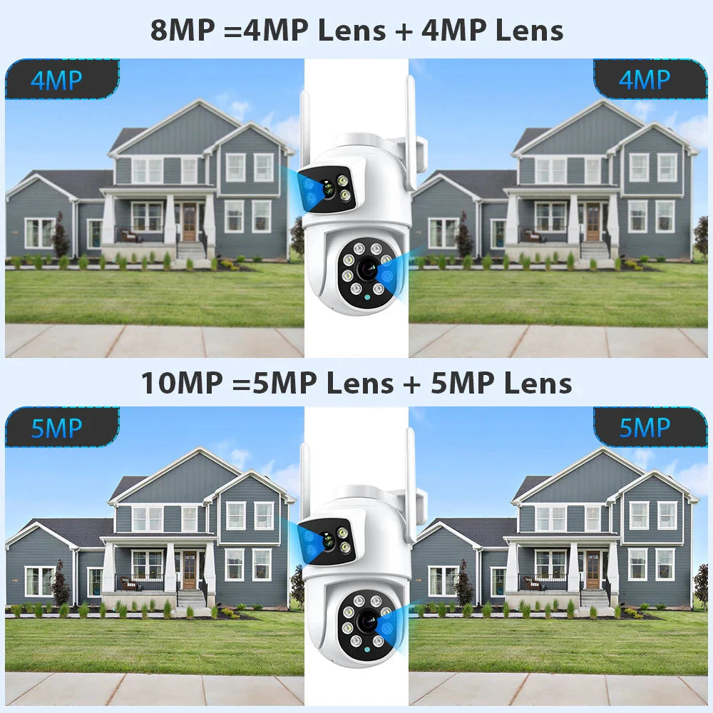 8MP Wifi Camera PTZ Outdoor Dual Screen Human Detection Dual Lenses 10MP Security Protection IP Camera