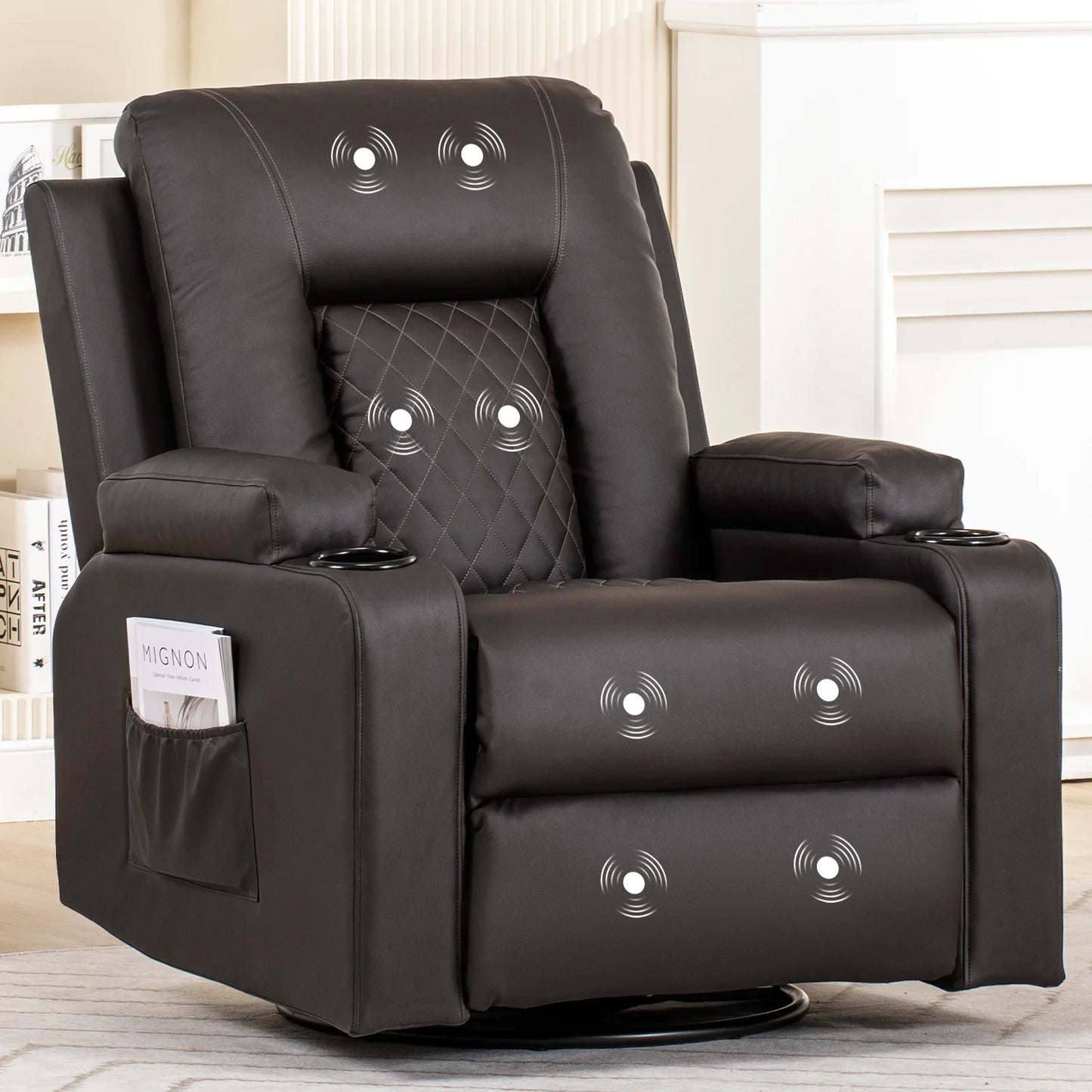 COMHOMA Recliner Armchair Rocker Reclining Chair with Massage & Heat Padded Seat Extended Footrest Oversized Swivel Lounge Sofa