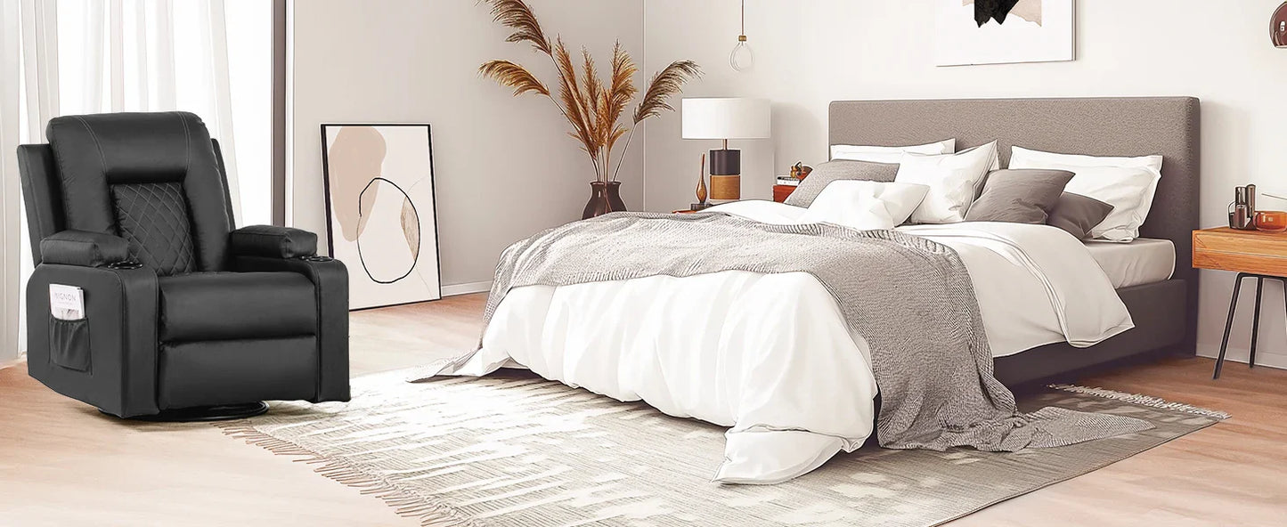 COMHOMA Recliner Armchair Rocker Reclining Chair with Massage & Heat Padded Seat Extended Footrest Oversized Swivel Lounge Sofa