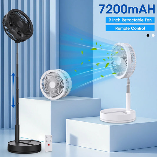 9" Mini Folding Portable Fan Air Cooler USB Rechargeable Wireless Floor Standing Fan Remote Control for Camping  Desk Home