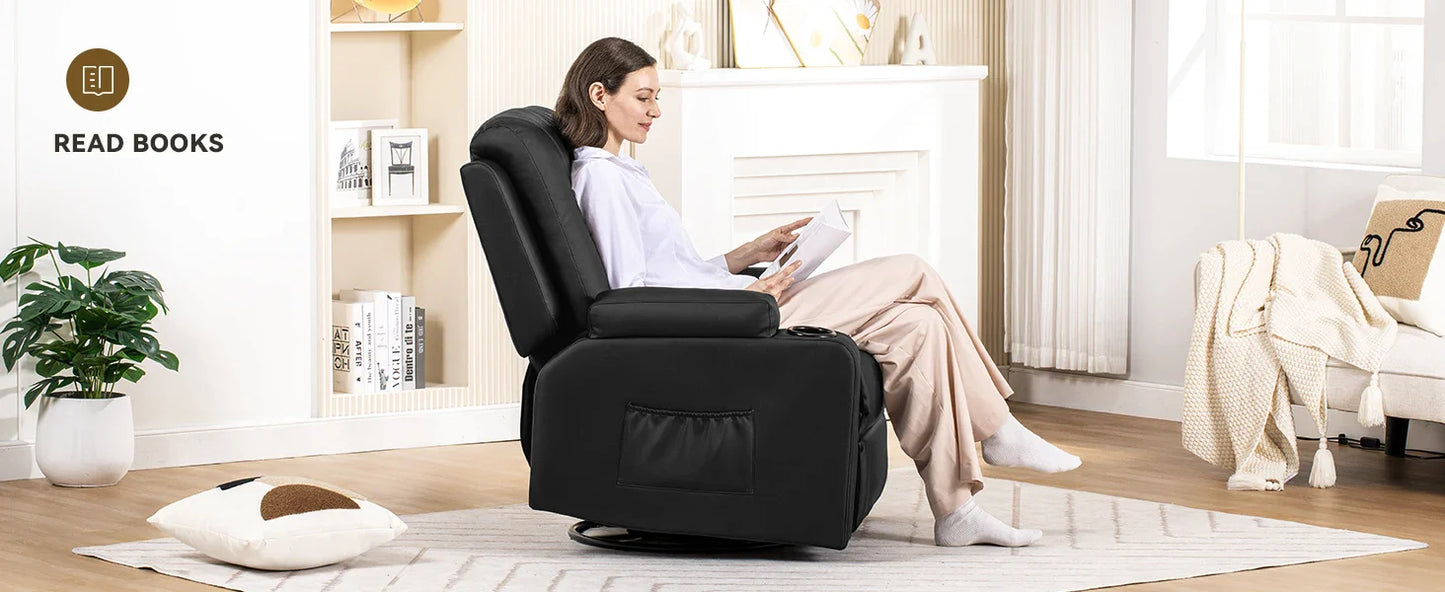COMHOMA Recliner Armchair Rocker Reclining Chair with Massage & Heat Padded Seat Extended Footrest Oversized Swivel Lounge Sofa