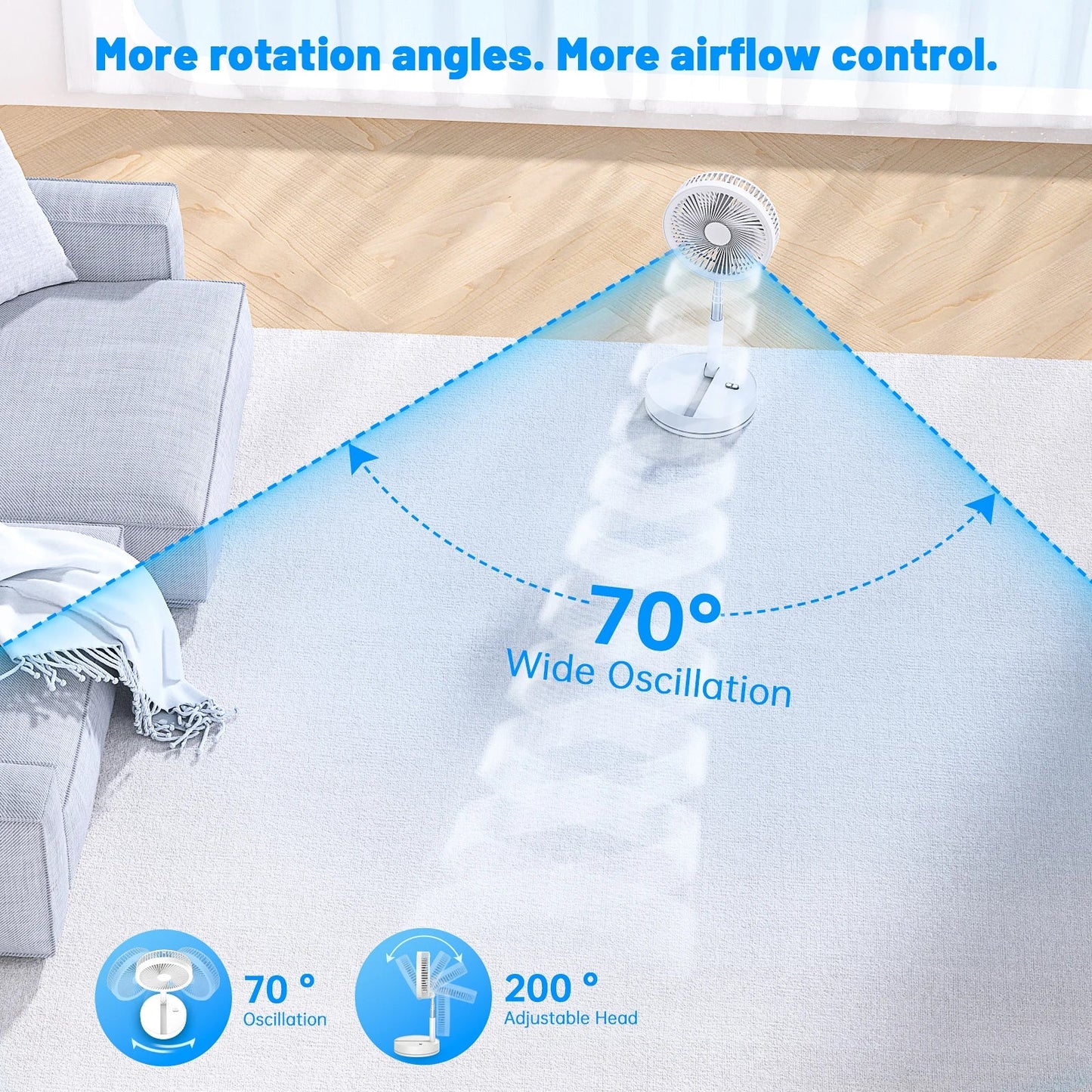 9" Foldable Rechargeable Fan Retractable Portable Mini Electric Fan with 7200mAh Battery & Remote Control for Home office