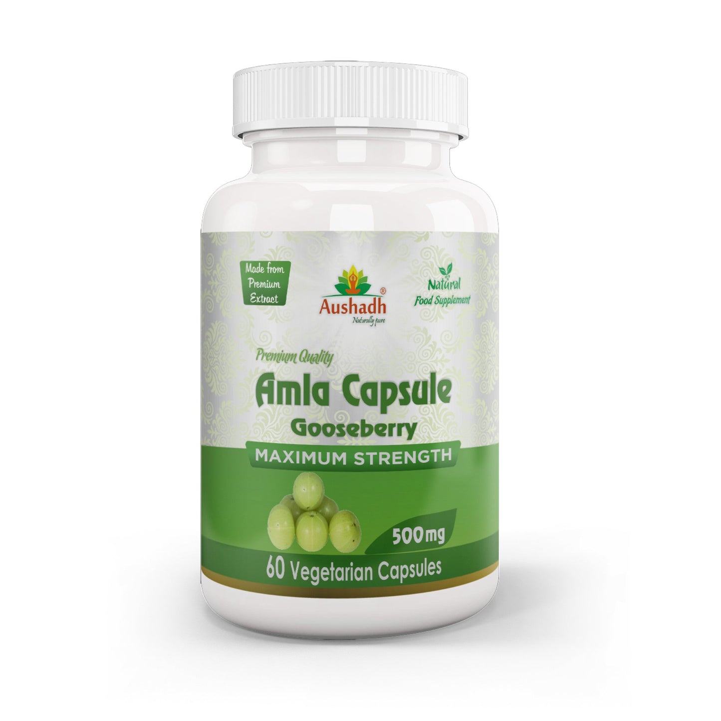 Aushadh Amla Capsules (Indian Gooseberry, Amalaki) Antioxidant Wellness Support - Vegan, Gluten Free, Non-GMO, 60 Capsules