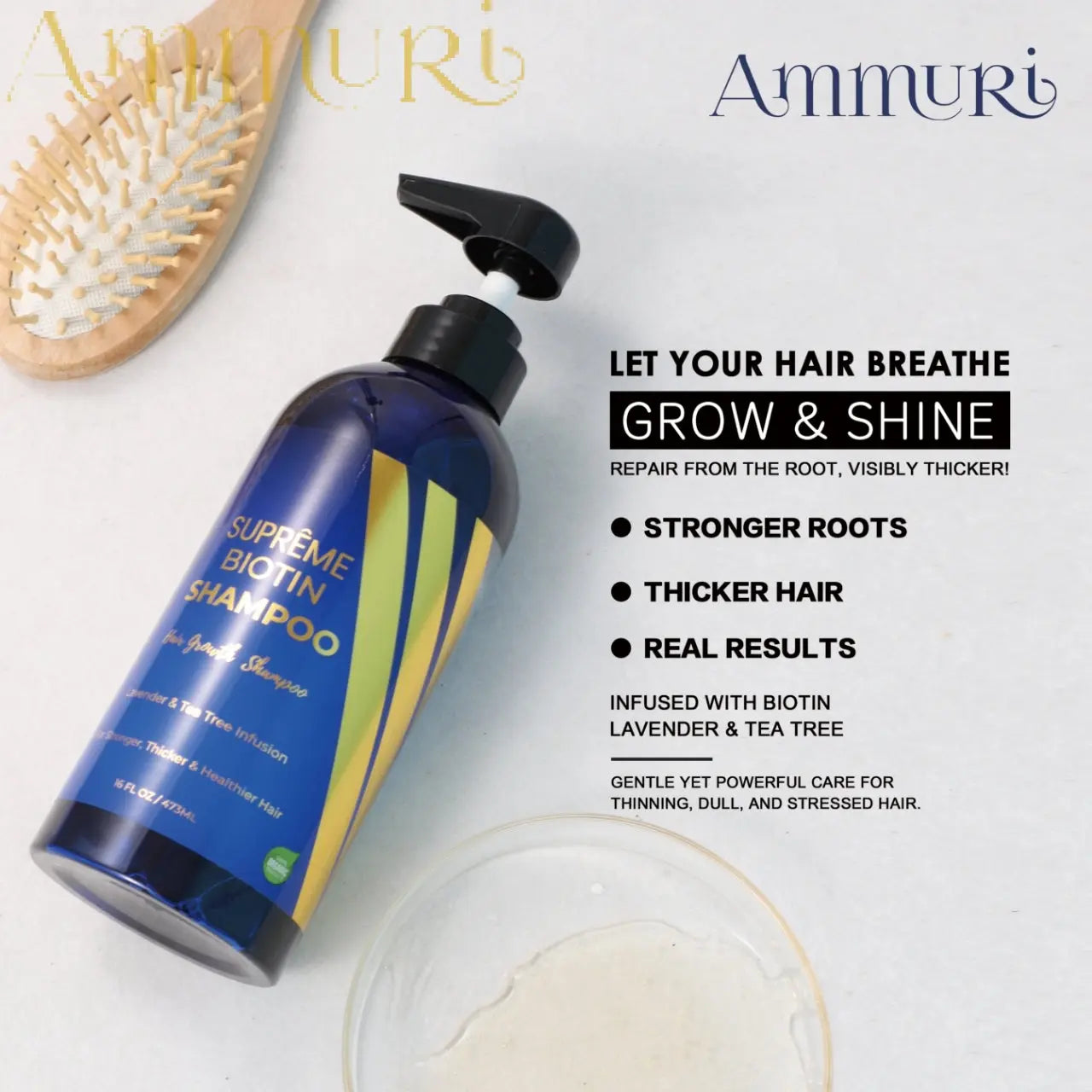 Ammuri Biotin Shampoo – DHT Blocker for Thicker, Fuller-Looking Hair | 473ml