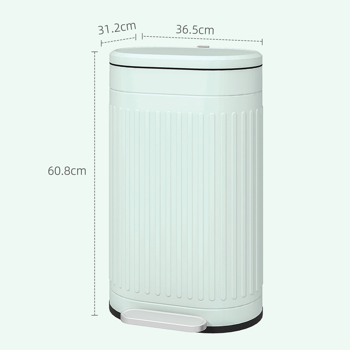 HOMCOM 30L Pedal Bin, Metal Kitchen Bin with Soft-close Lid, Light Green
