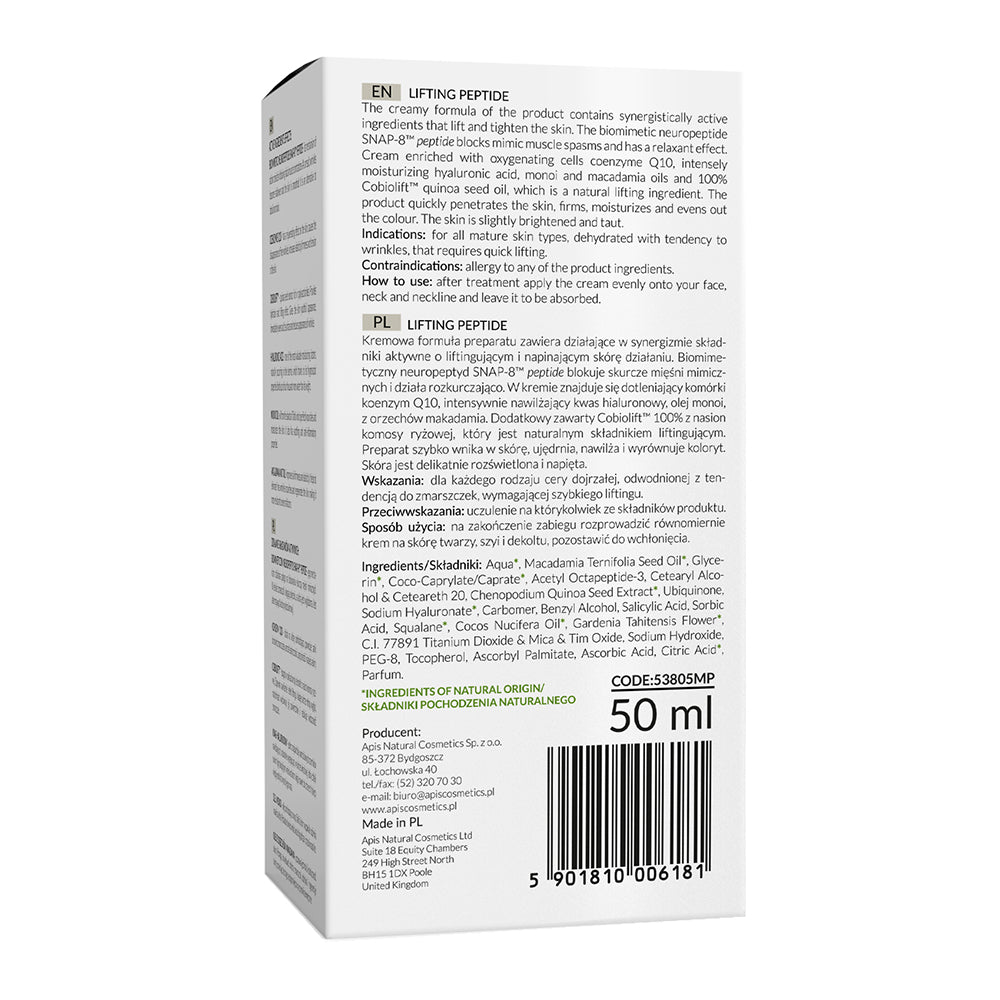 Apis Lifting Peptide Lifting And Tensing Cream with SNAP-8 Peptide | 50ml | Botox-Like