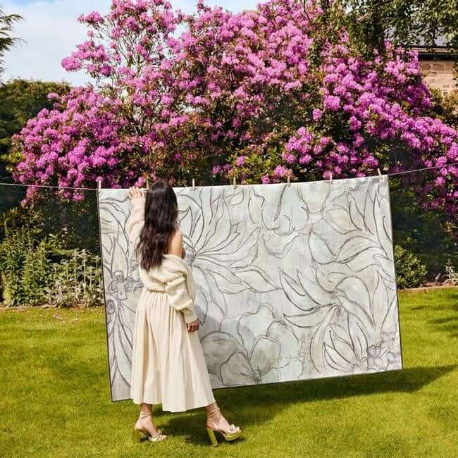 Eco-Washable Cream Rug Floral Design