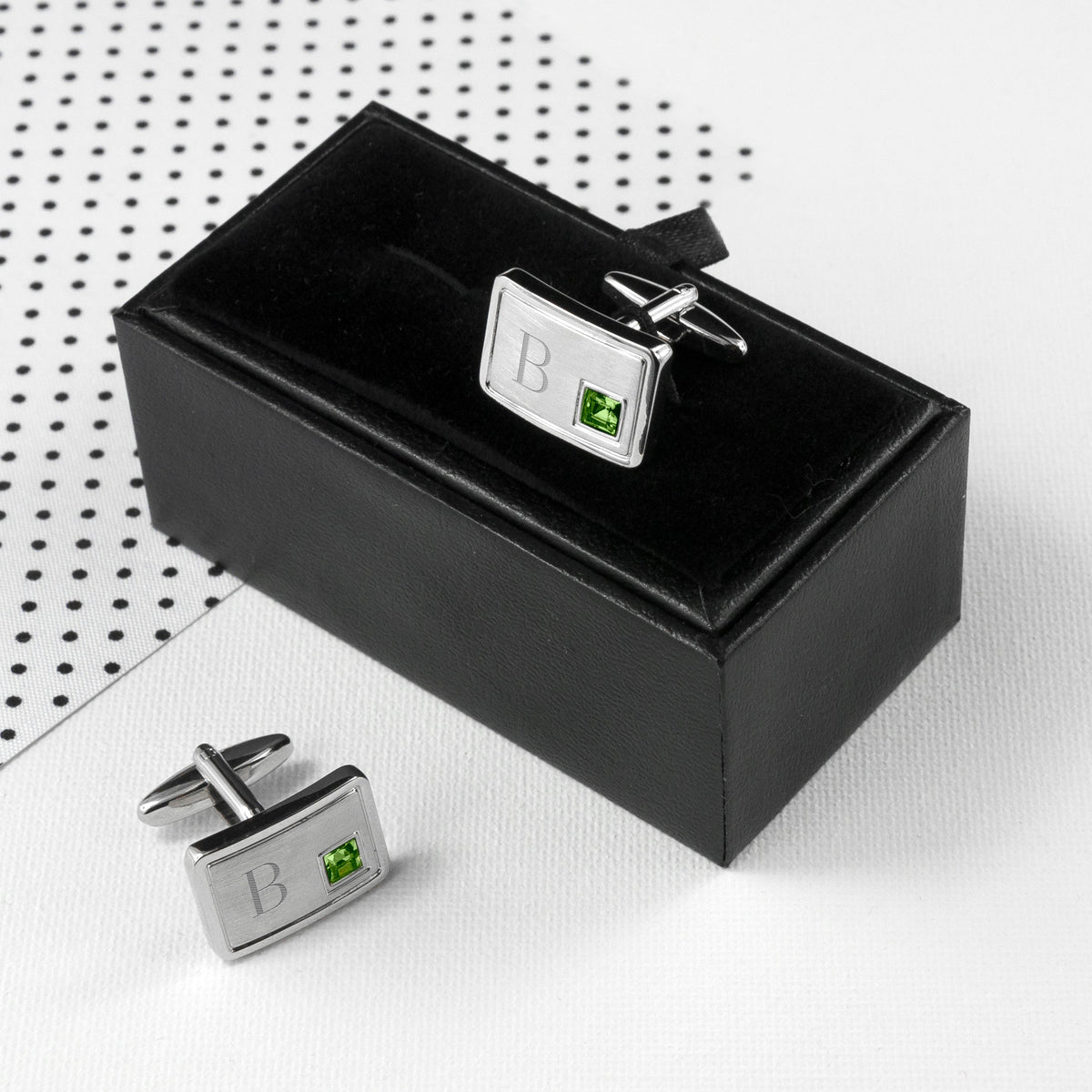 Personalised Rhodium Plated Birthstone Crystal Cufflink Set