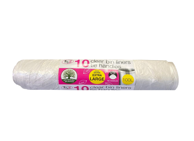 100L Extra Clear Pedal Bin Liners Pack of 10 with Tie Handles