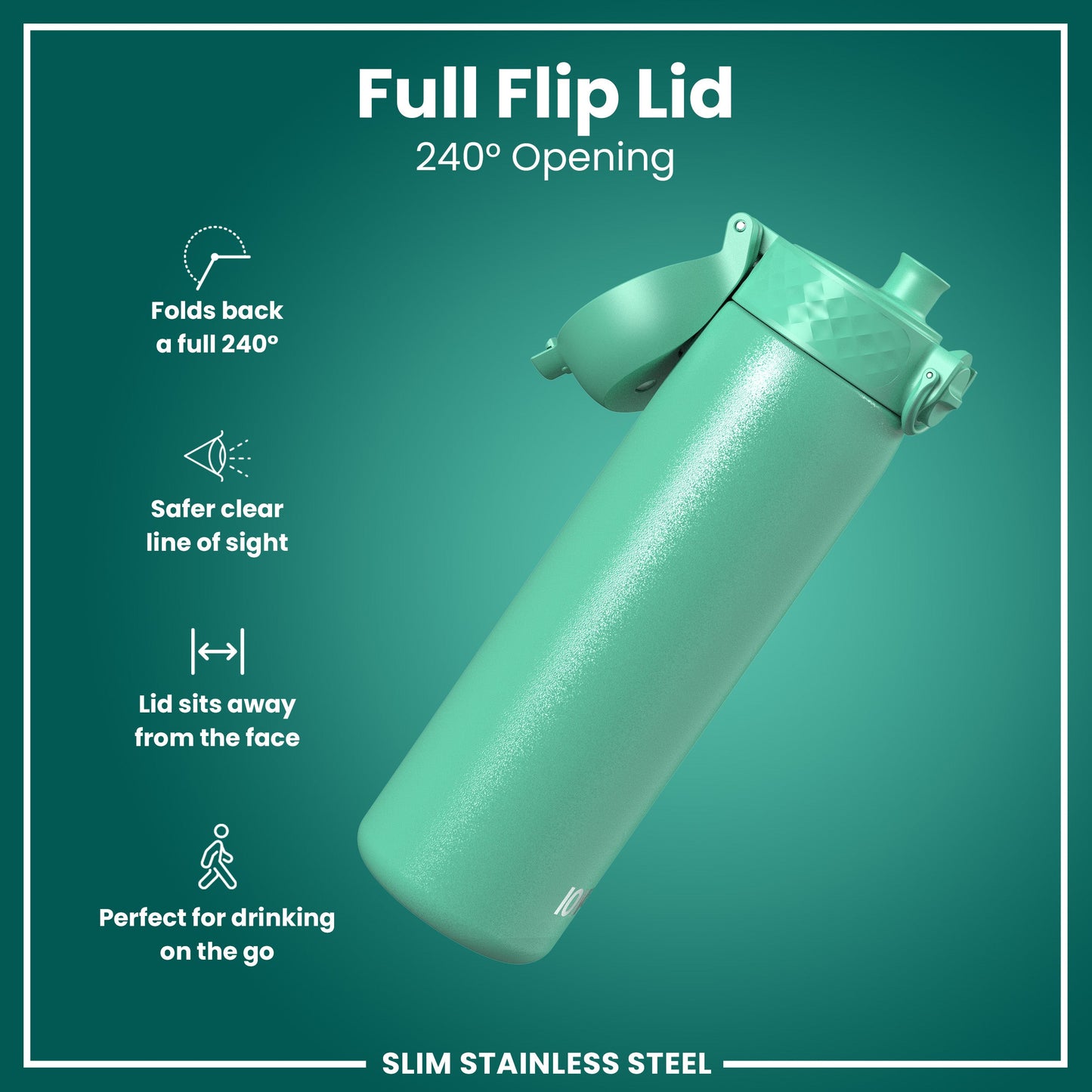 Leak Proof Slim Water Bottle, Stainless Steel, Teal, 600ml (20oz)