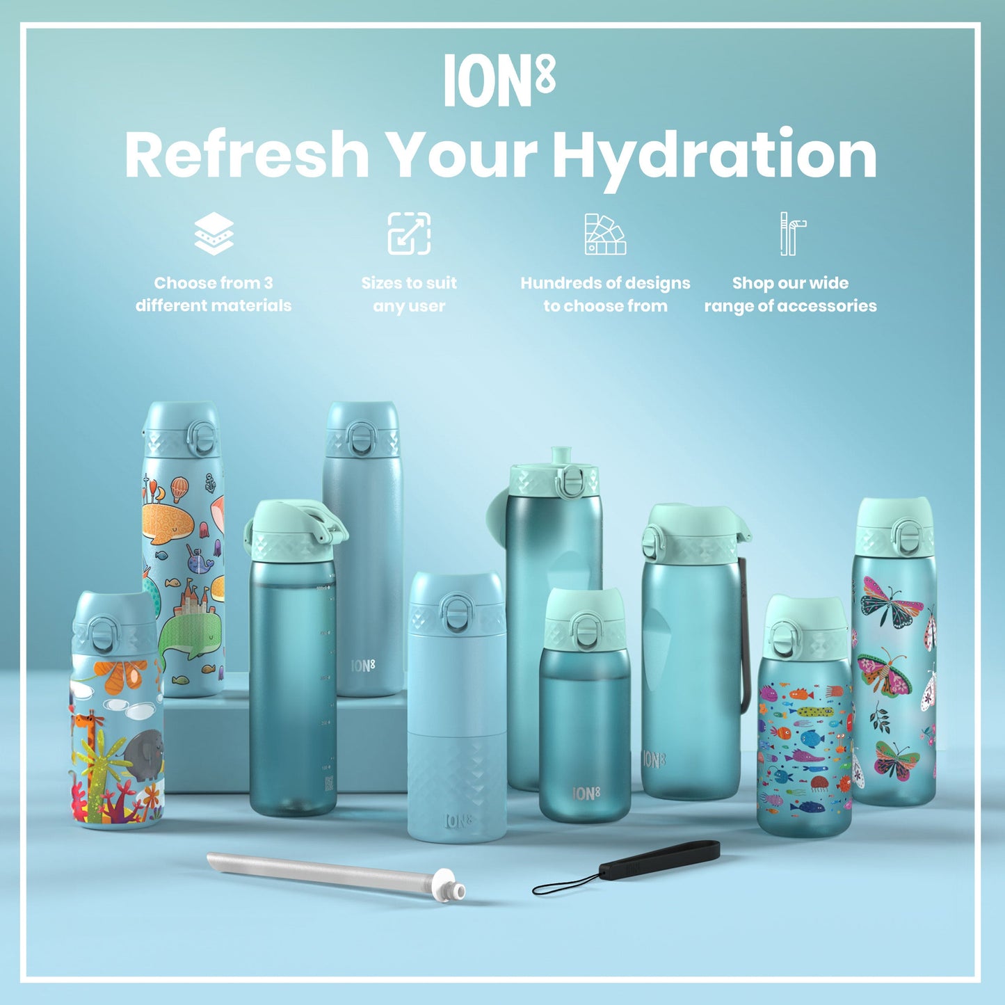 Leak Proof 1 Litre Water Bottle with Times to Drink, Recyclon, Sonic Blue, 1L