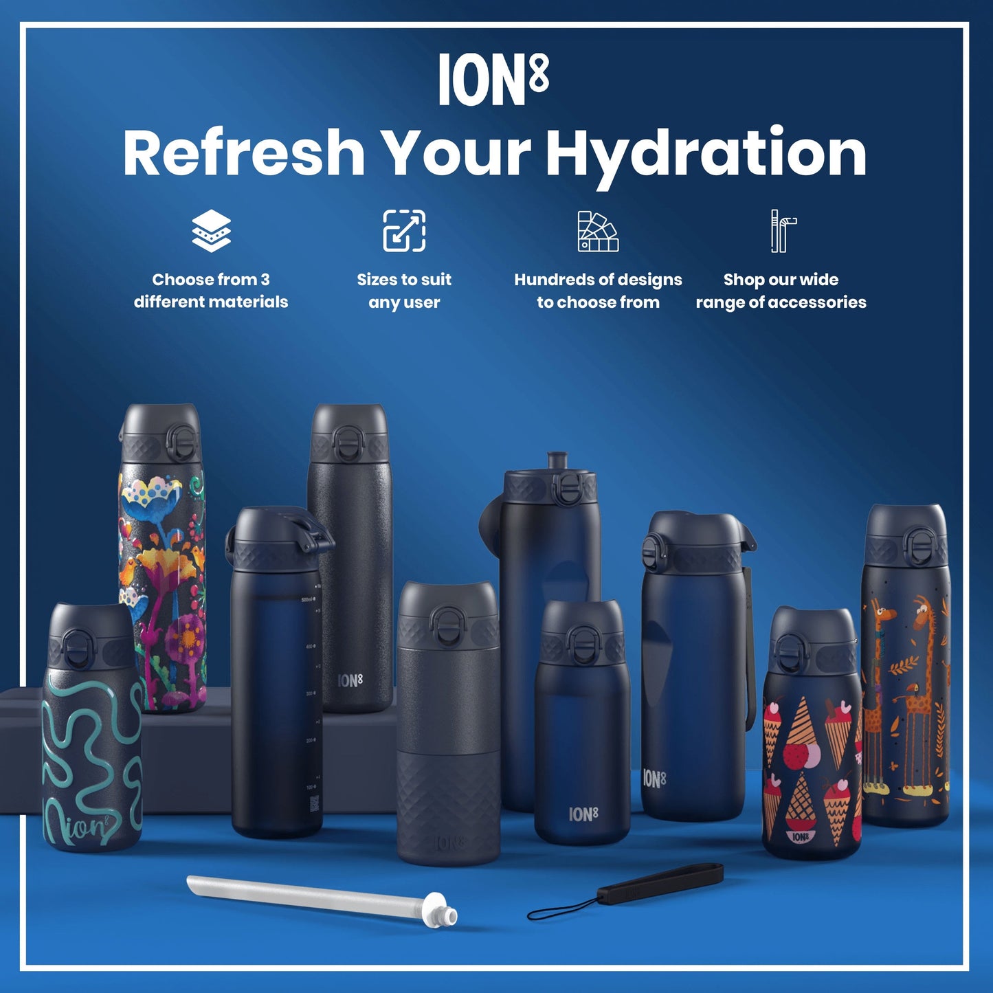 Leak Proof Slim Water Bottle, Recyclon, Navy, 500ml (18oz)