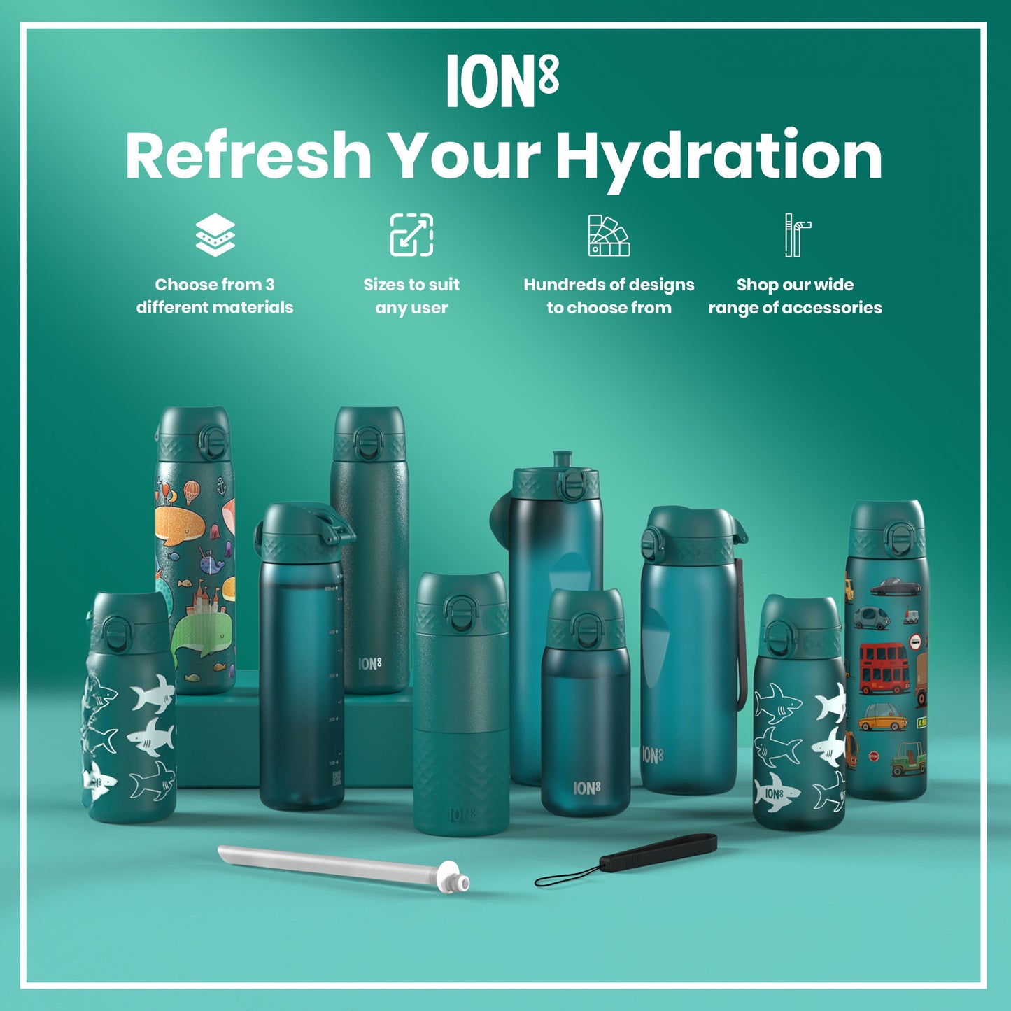 Leak Proof 1 litre Water Bottle, Recyclon, Aqua, 1L