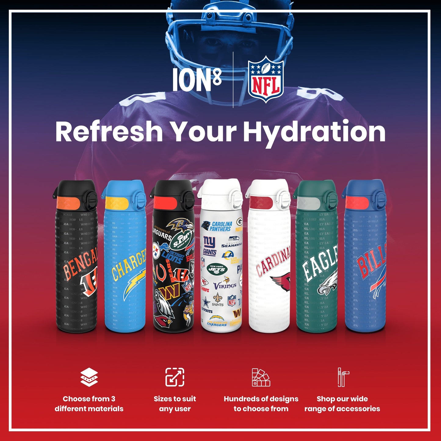 Leak Proof NFL Water Bottle, Stainless Steel, Dallas Cowboys, 600ml (20oz)
