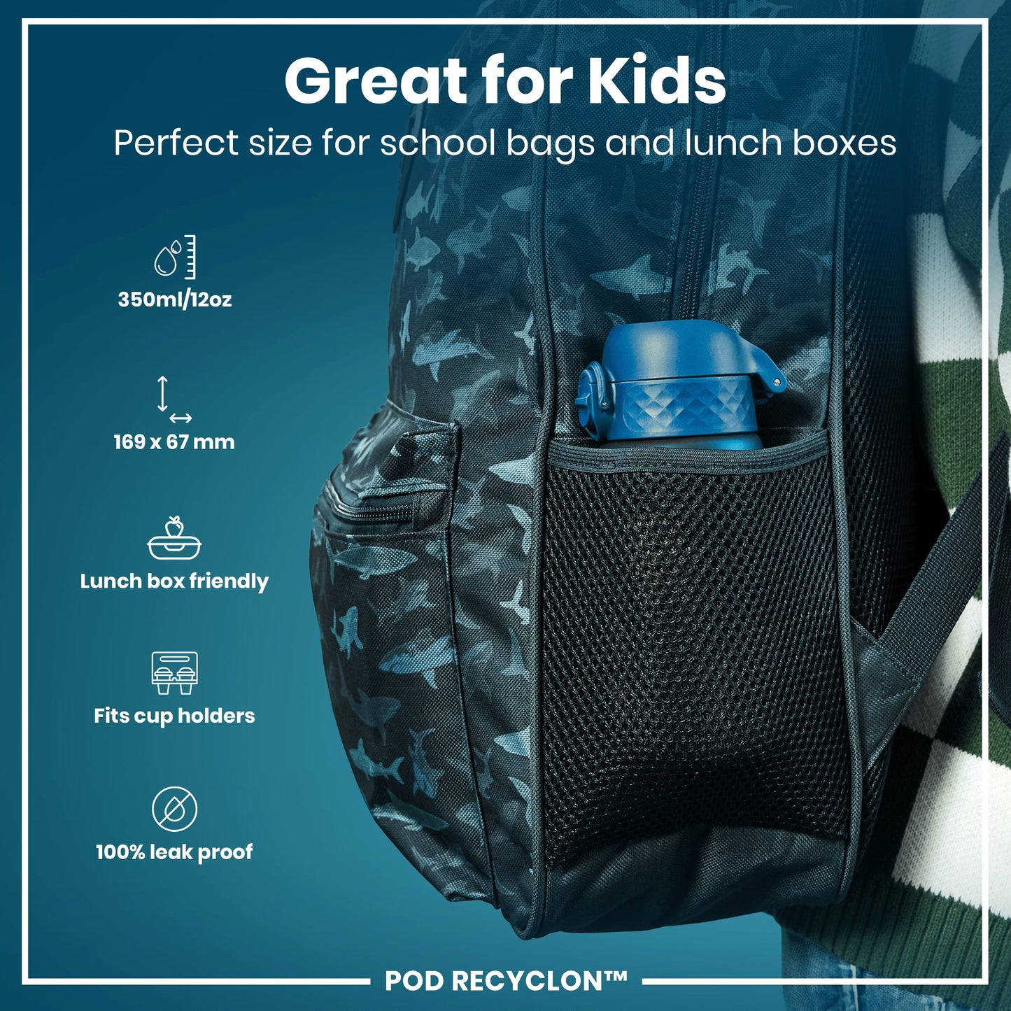 Leak Proof Kids Water Bottle, Recyclon, Red Pandas, 350ml (12oz)