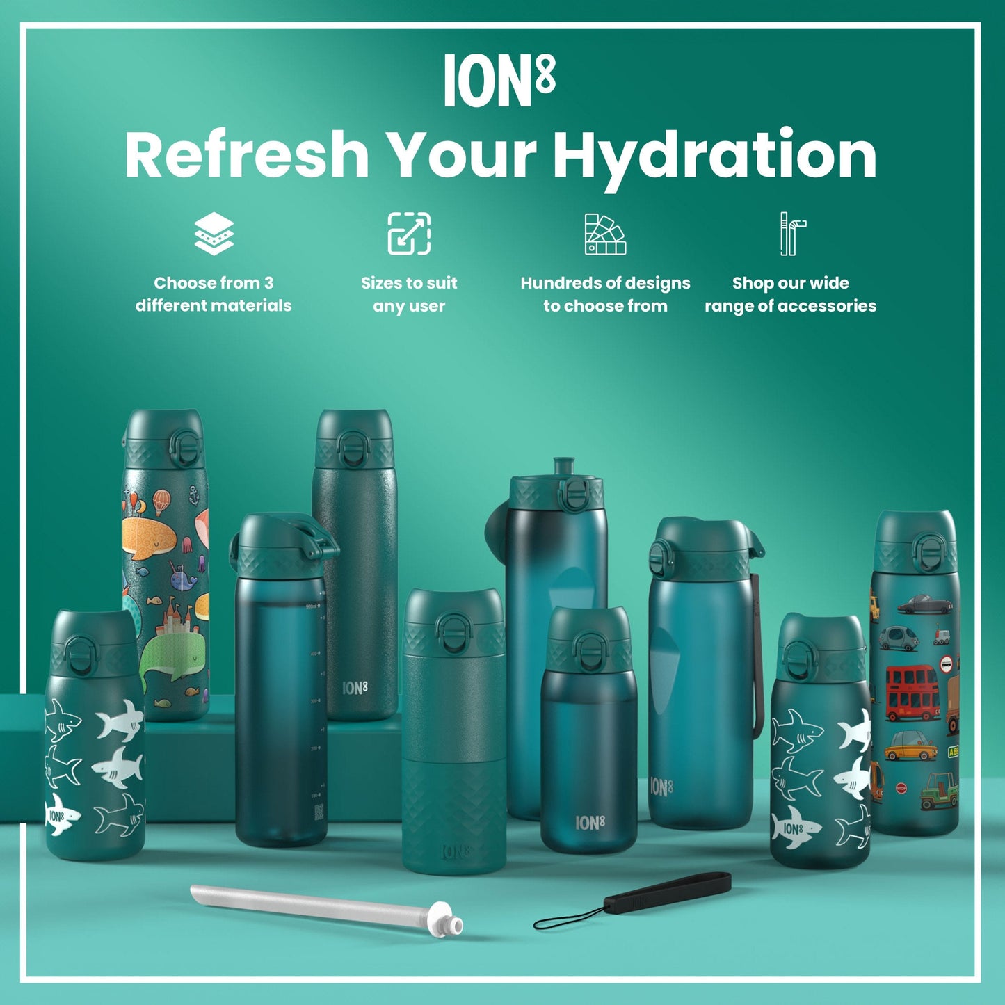Leak Proof Thermal Steel Water Bottle, Insulated, Sharks, 320ml (11oz)