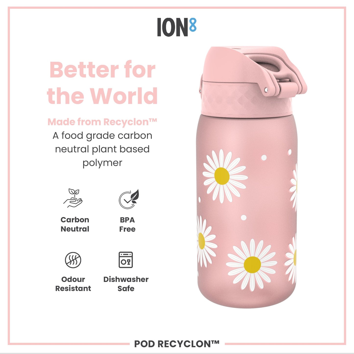 Leak Proof Kids Water Bottle, Recyclon, Daisies, 350ml (12oz)