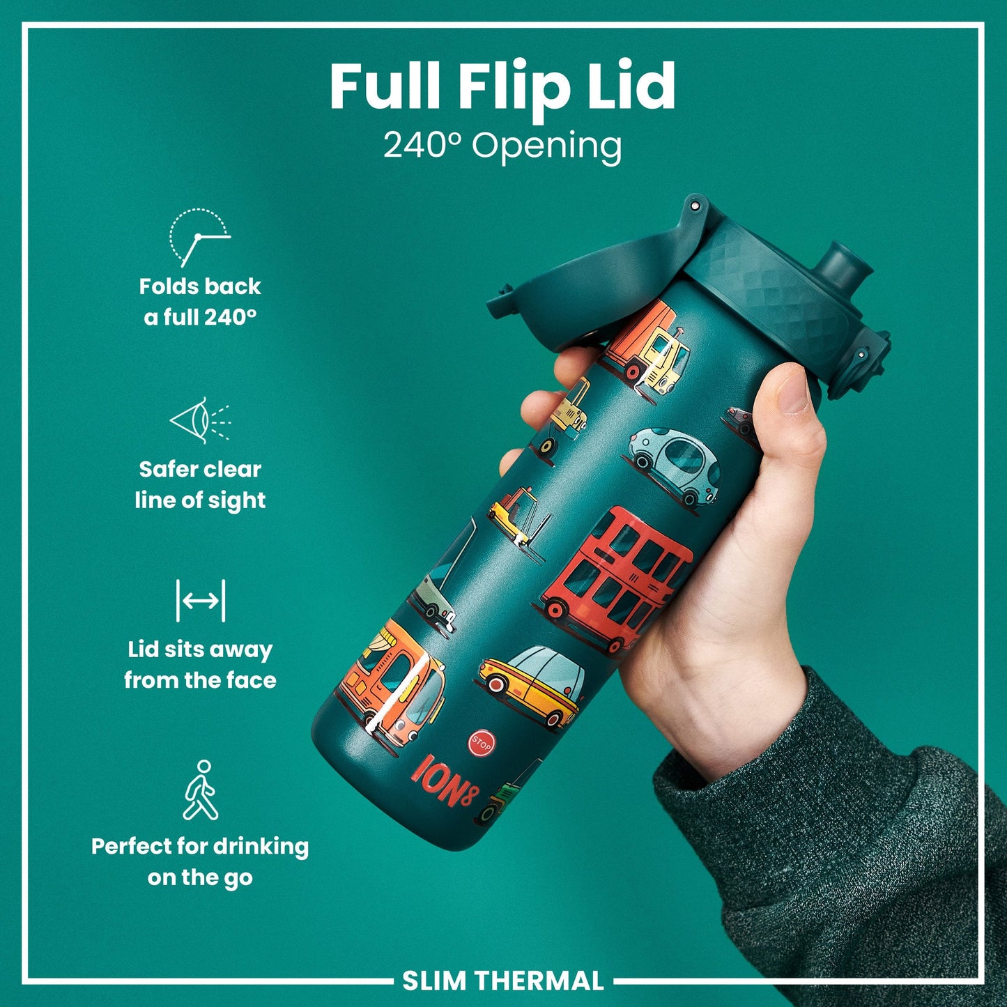 Leak Proof Slim Thermal Steel Water Bottle, Insulated, Automobiles, 500ml (17oz)