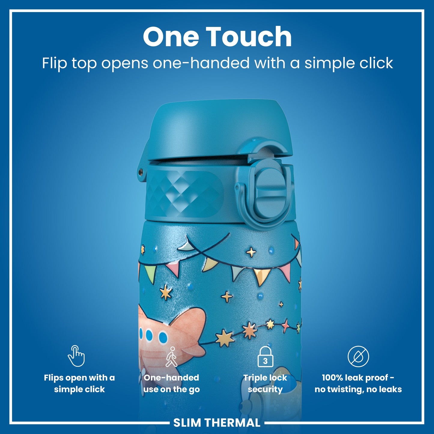 Leak Proof Slim Thermal Water Bottle, Insulated Steel, Airplanes, 500ml (17oz)
