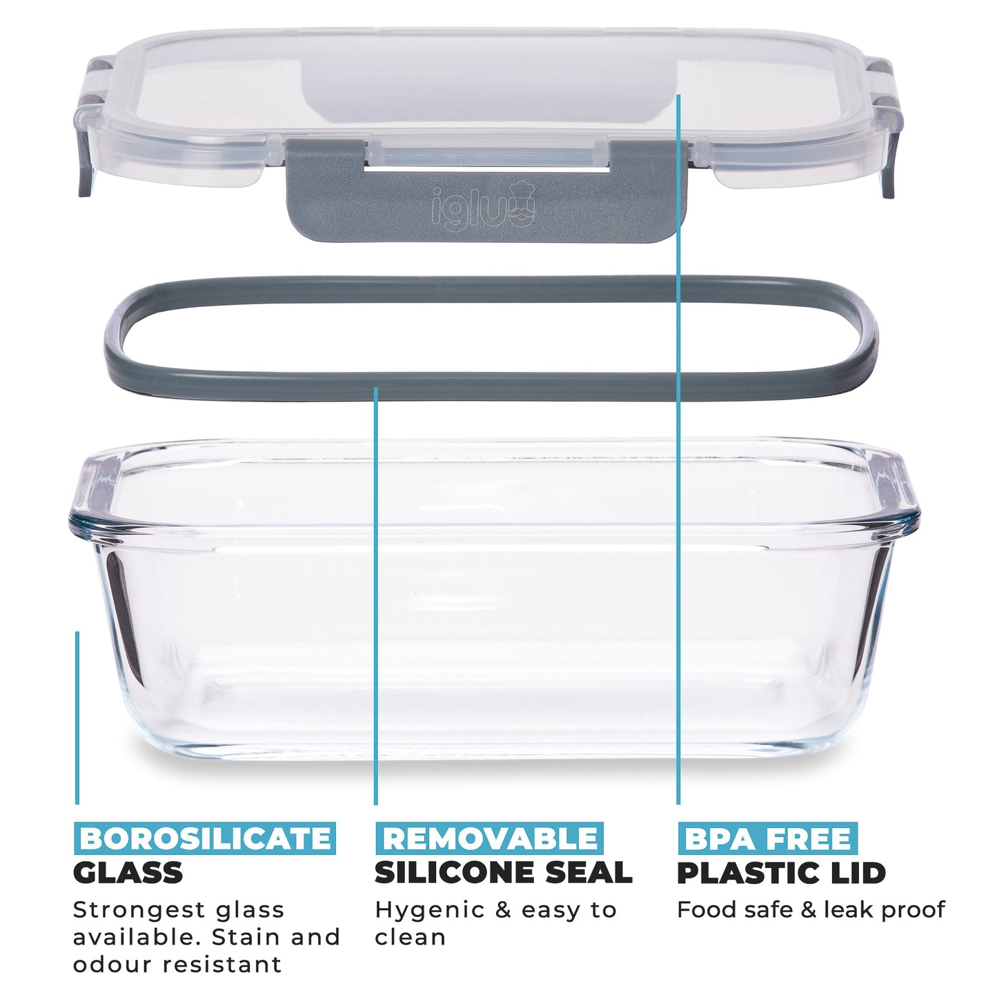 Rectangle Glass Food Storage Containers - 370ml - 5 PACK