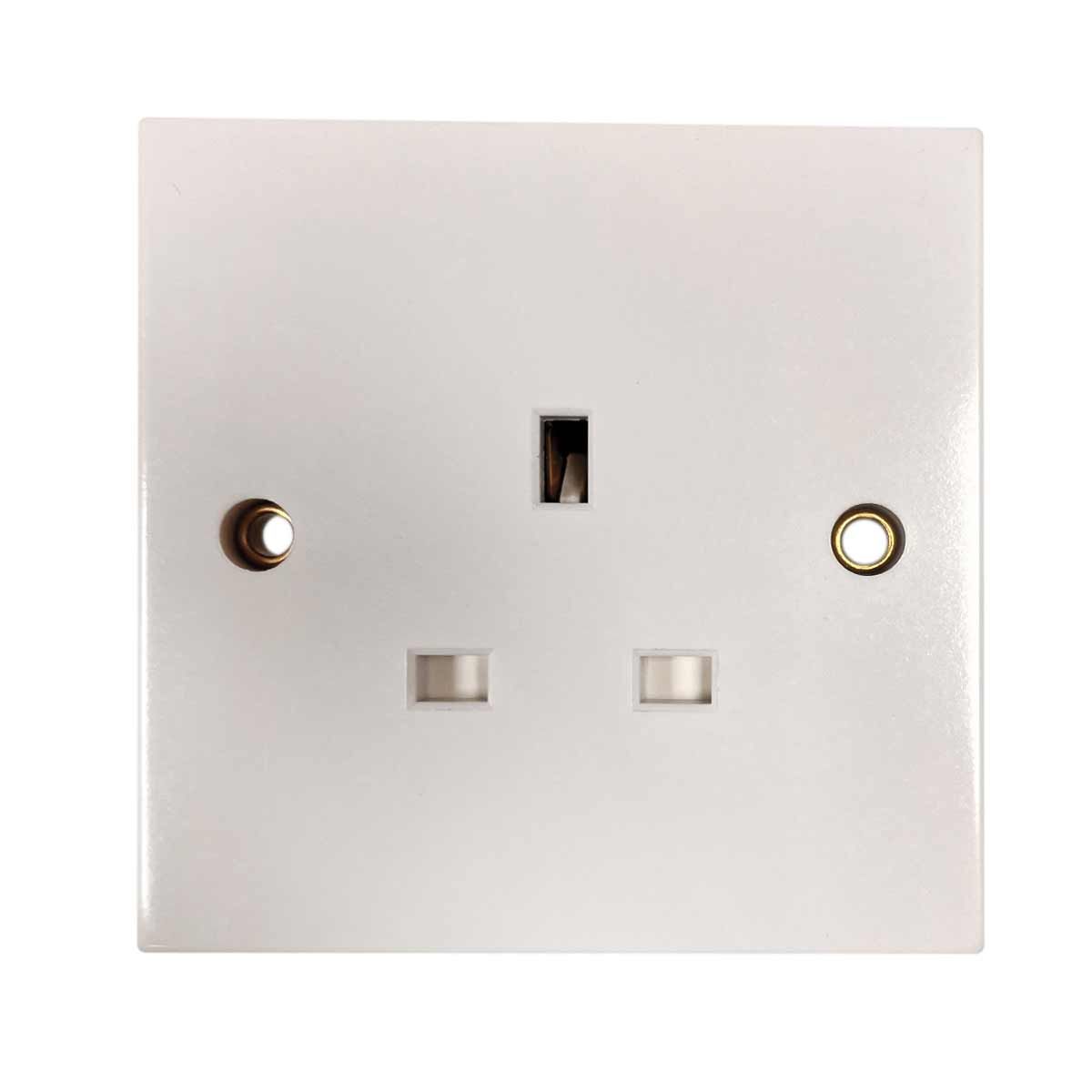Square Edged Single Socket in White (No Switch / Double Pole)