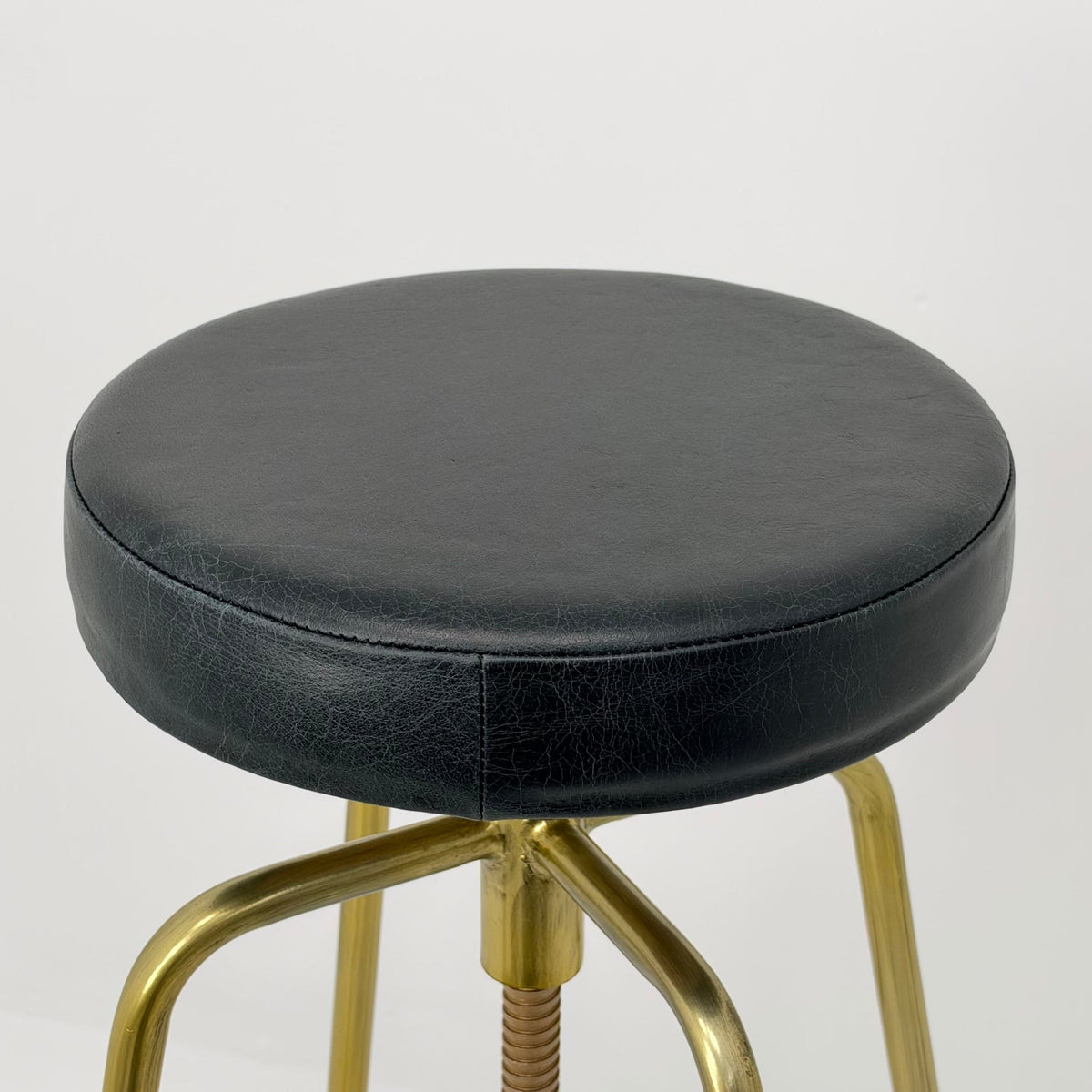 Antique Brass & Black Leather Adjustable Bar Stool